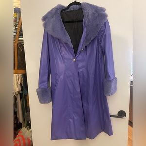 Purple faux leather and fur coat